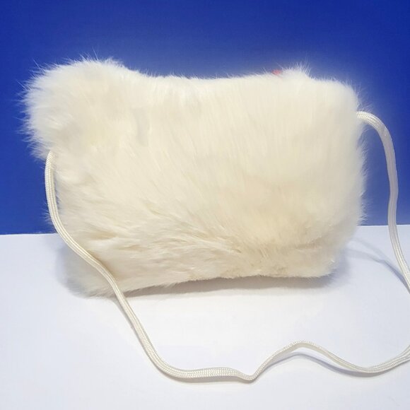 Vintage Small White Furry Muff with Red Velvet Flowers - Picture 4 of 8